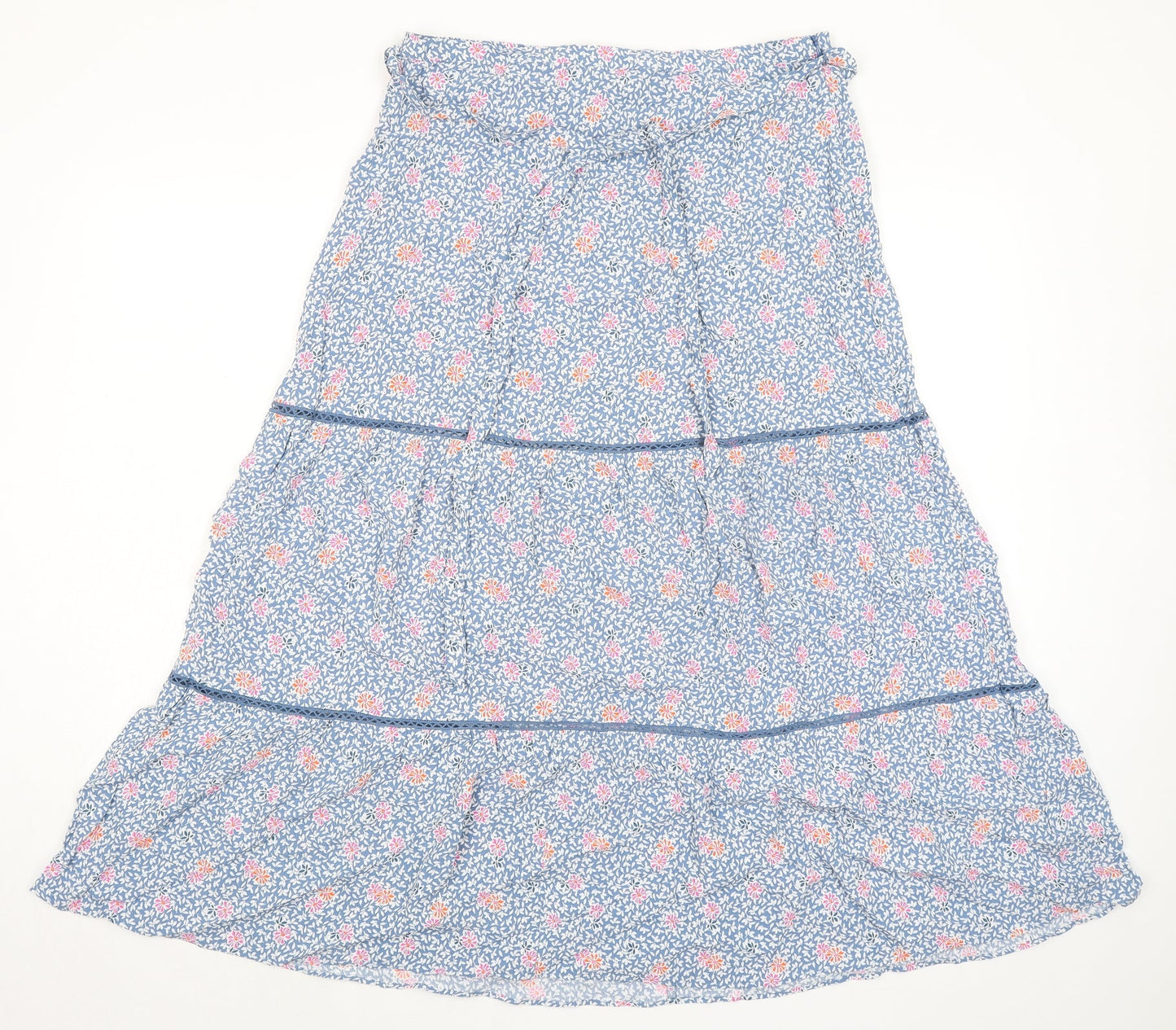 Marks and Spencer Womens Blue Floral Viscose Peasant Skirt Size 14 Zip - Belted