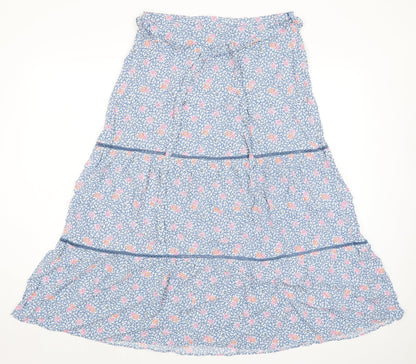 Marks and Spencer Womens Blue Floral Viscose Peasant Skirt Size 14 Zip - Belted