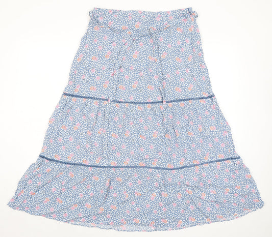 Marks and Spencer Womens Blue Floral Viscose Peasant Skirt Size 14 Zip - Belted