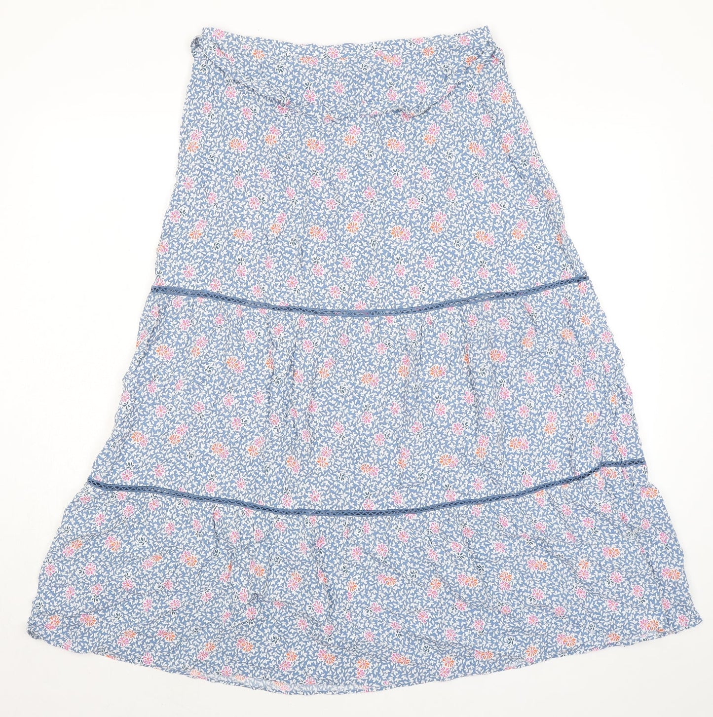Marks and Spencer Womens Blue Floral Viscose Peasant Skirt Size 14 Zip - Belted