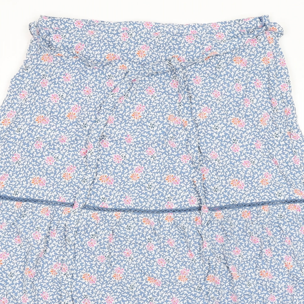 Marks and Spencer Womens Blue Floral Viscose Peasant Skirt Size 14 Zip - Belted
