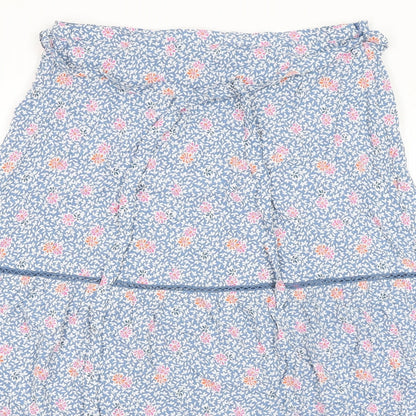 Marks and Spencer Womens Blue Floral Viscose Peasant Skirt Size 14 Zip - Belted