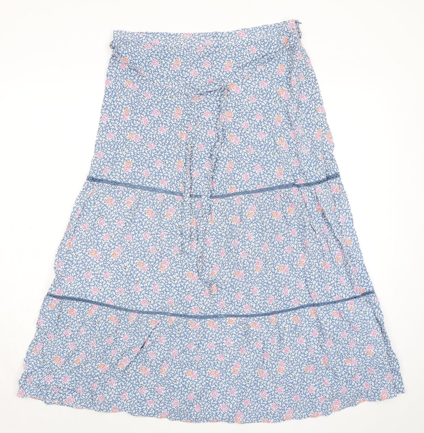 Marks and Spencer Womens Blue Floral Viscose Peasant Skirt Size 16 Zip - Belted