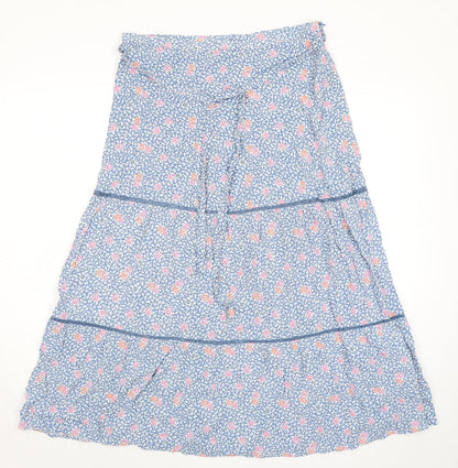 Marks and Spencer Womens Blue Floral Viscose Peasant Skirt Size 16 Zip - Belted