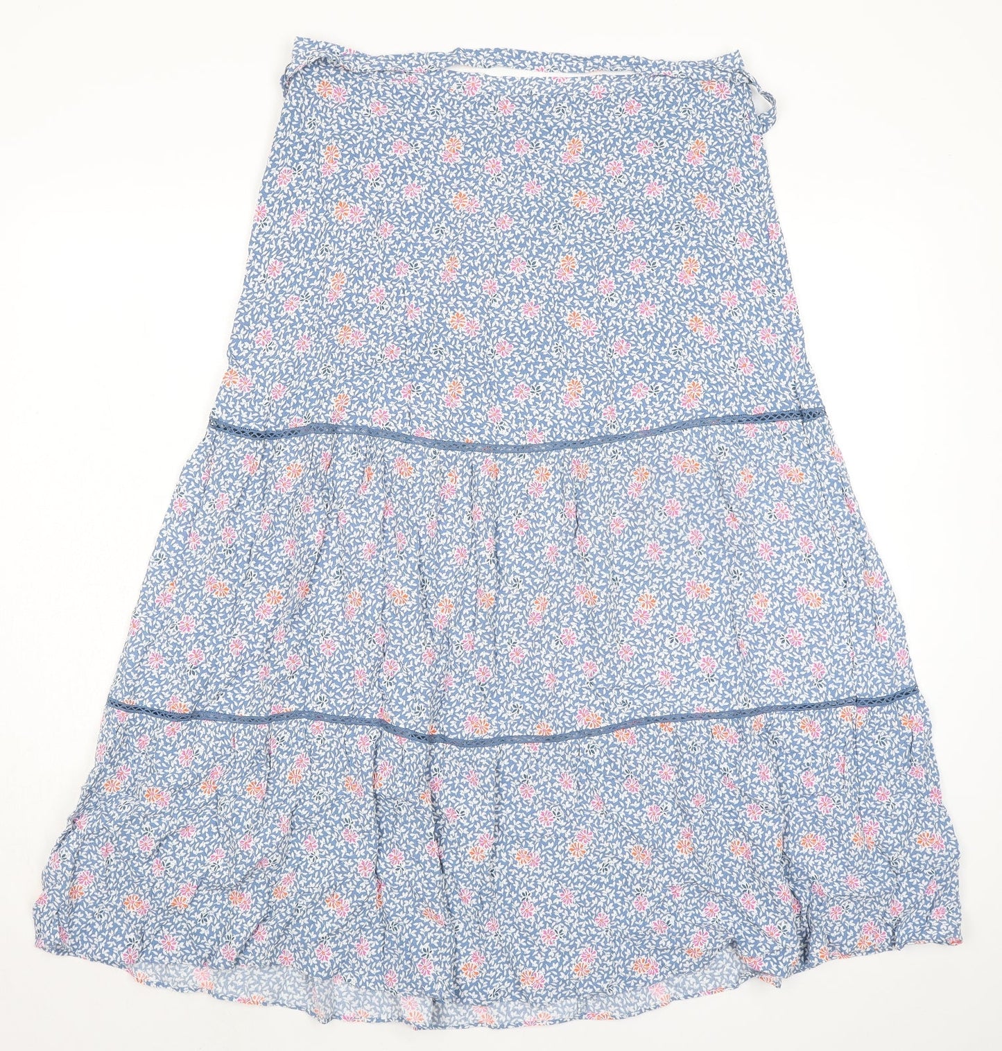 Marks and Spencer Womens Blue Floral Viscose Peasant Skirt Size 16 Zip - Belted