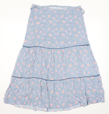 Marks and Spencer Womens Blue Floral Viscose Peasant Skirt Size 16 Zip - Belted