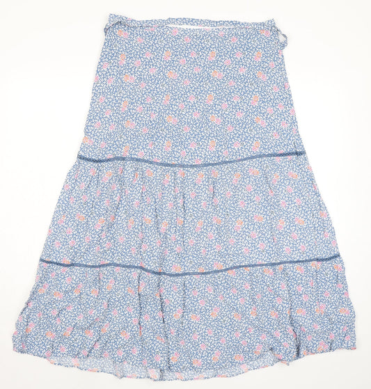 Marks and Spencer Womens Blue Floral Viscose Peasant Skirt Size 16 Zip - Belted