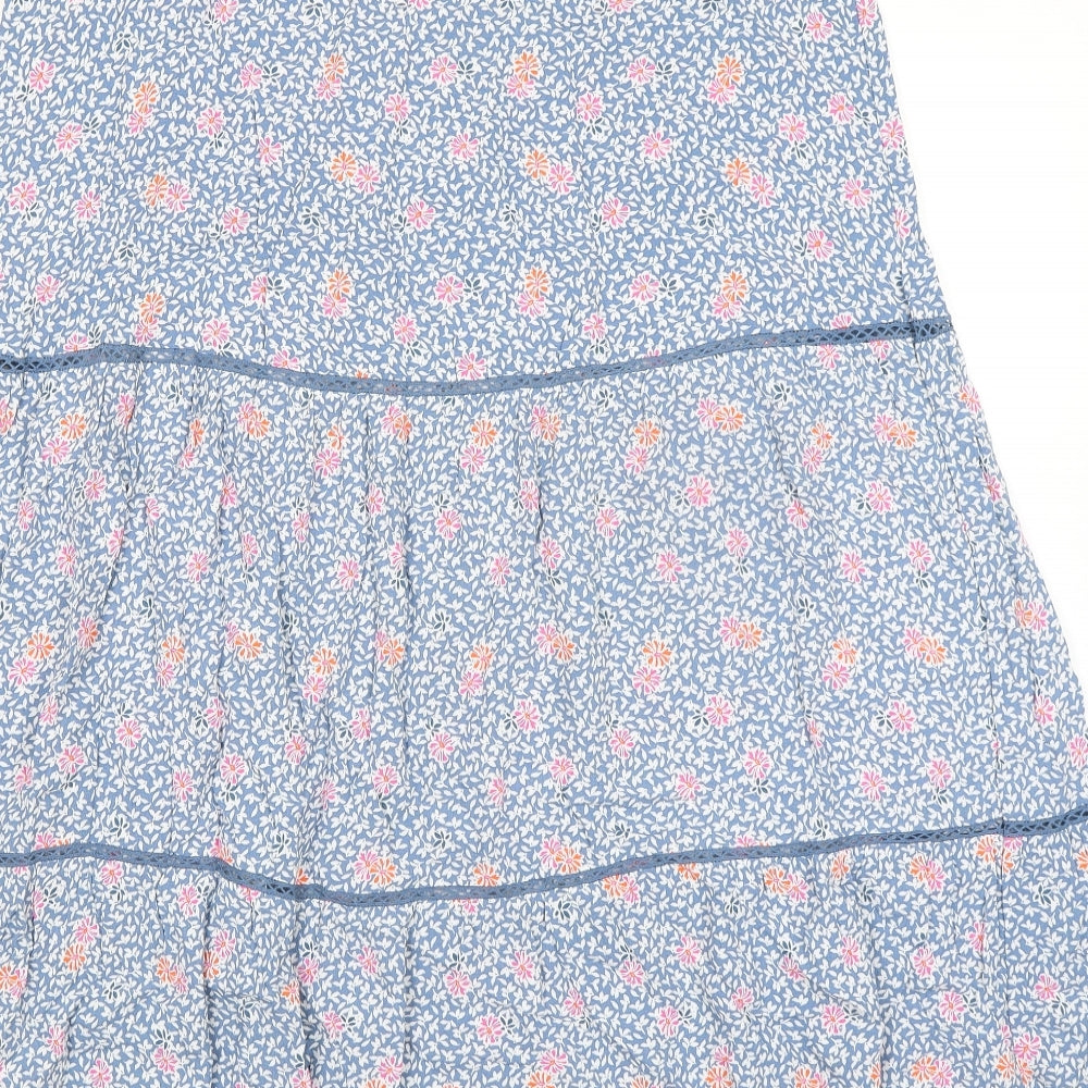 Marks and Spencer Womens Blue Floral Viscose Peasant Skirt Size 16 Zip - Belted