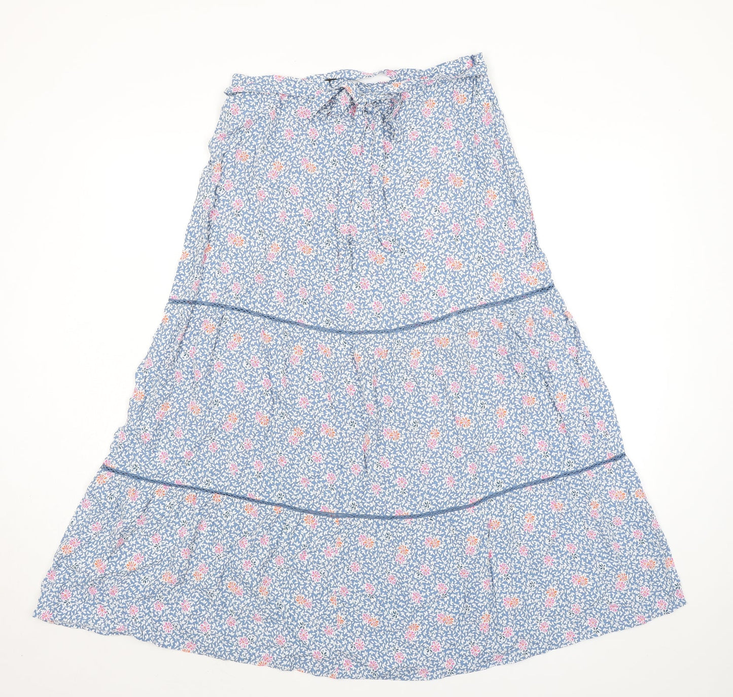Marks and Spencer Womens Blue Floral Viscose Peasant Skirt Size 14 Zip - Belted