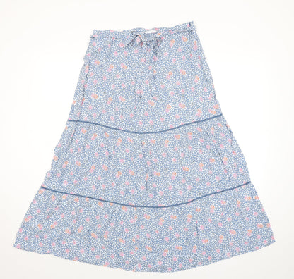 Marks and Spencer Womens Blue Floral Viscose Peasant Skirt Size 14 Zip - Belted