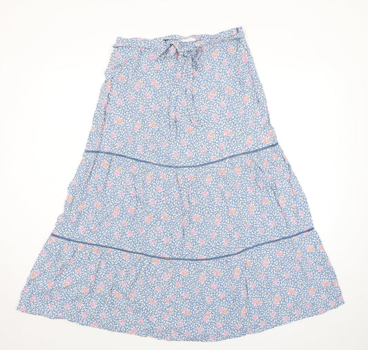 Marks and Spencer Womens Blue Floral Viscose Peasant Skirt Size 14 Zip - Belted