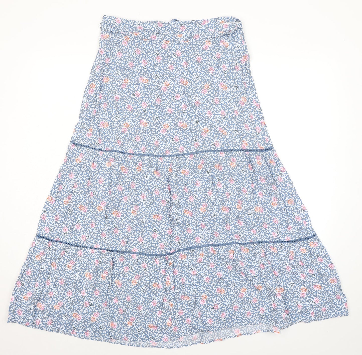 Marks and Spencer Womens Blue Floral Viscose Peasant Skirt Size 14 Zip - Belted