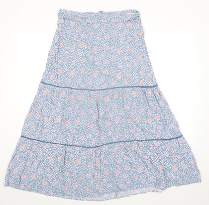Marks and Spencer Womens Blue Floral Viscose Peasant Skirt Size 14 Zip - Belted