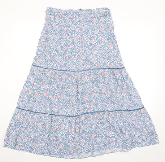 Marks and Spencer Womens Blue Floral Viscose Peasant Skirt Size 14 Zip - Belted