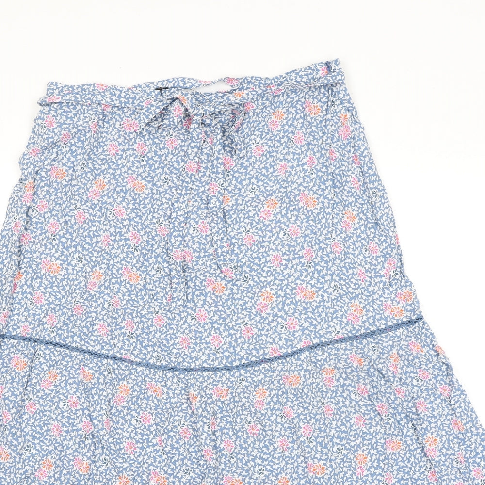 Marks and Spencer Womens Blue Floral Viscose Peasant Skirt Size 14 Zip - Belted