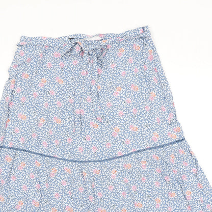 Marks and Spencer Womens Blue Floral Viscose Peasant Skirt Size 14 Zip - Belted