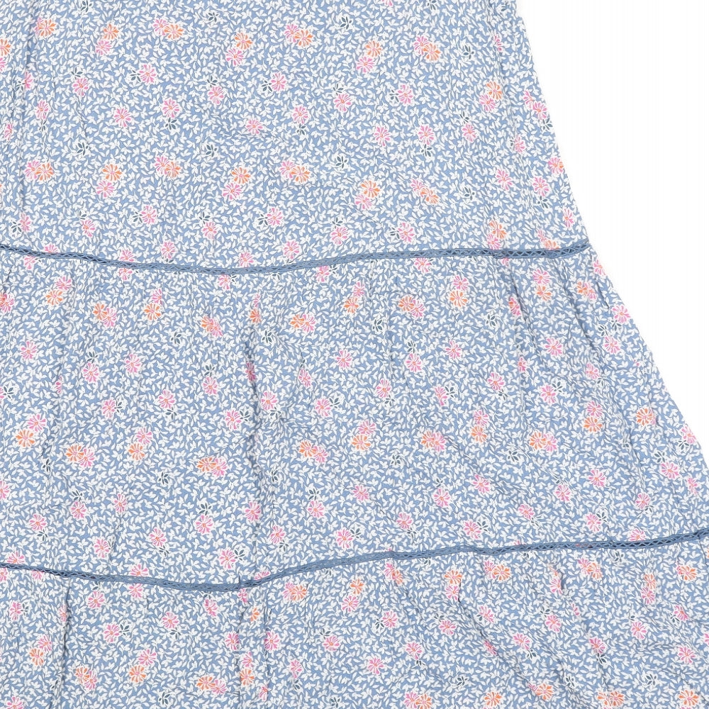 Marks and Spencer Womens Blue Floral Viscose Peasant Skirt Size 14 Zip - Belted