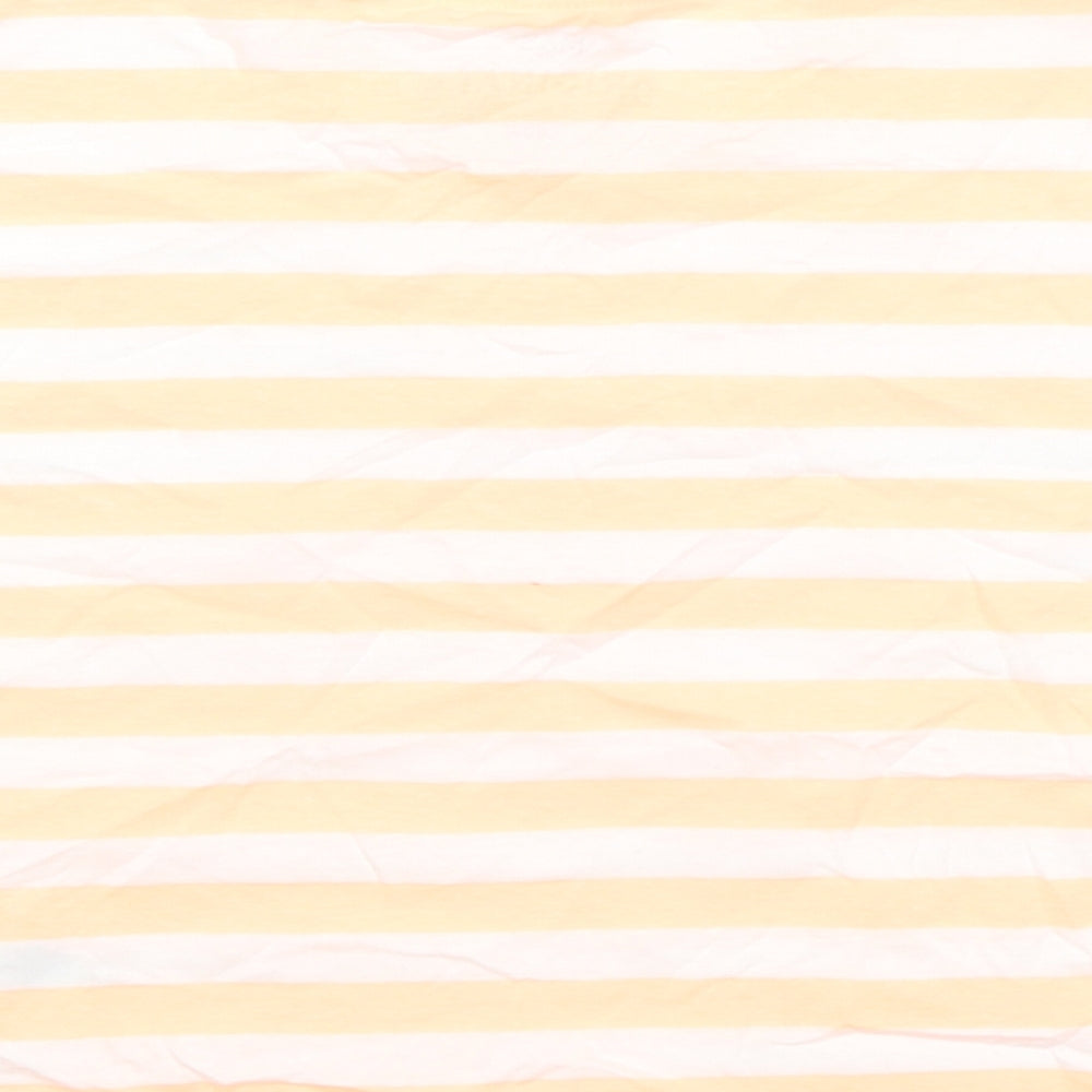 Marks and Spencer Girls Orange Striped Cotton Basic T-Shirt Size 7-8 Years Round Neck Pullover