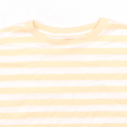 Marks and Spencer Boys Orange Striped Cotton Basic T-Shirt Size 7-8 Years Round Neck Pullover