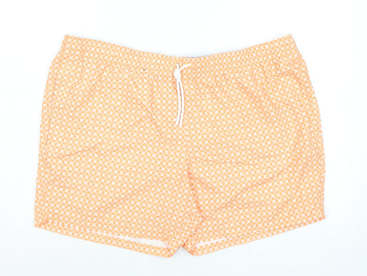 Marks and Spencer Mens Orange Geometric Polyester Bermuda Shorts Size 3XL L6 in Regular Drawstring