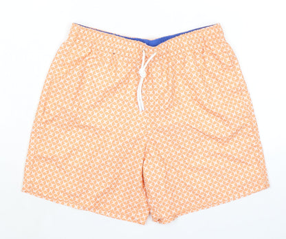 Marks and Spencer Mens Orange Geometric Polyester Bermuda Shorts Size S L6 in Regular Drawstring