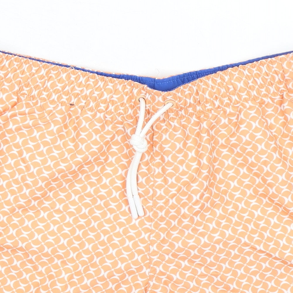 Marks and Spencer Mens Orange Geometric Polyester Bermuda Shorts Size S L6 in Regular Drawstring