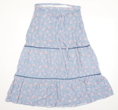 Marks and Spencer Womens Blue Floral Viscose Peasant Skirt Size 14 Zip - Belted