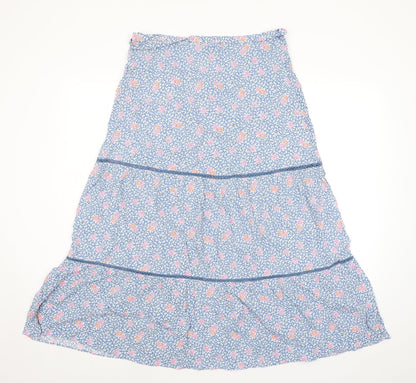 Marks and Spencer Womens Blue Floral Viscose Peasant Skirt Size 14 Zip - Belted