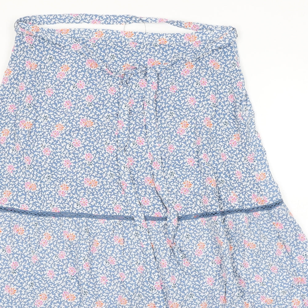 Marks and Spencer Womens Blue Floral Viscose Peasant Skirt Size 14 Zip - Belted