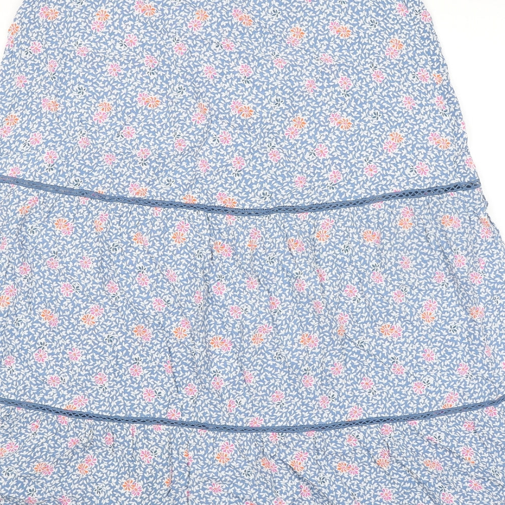 Marks and Spencer Womens Blue Floral Viscose Peasant Skirt Size 14 Zip - Belted