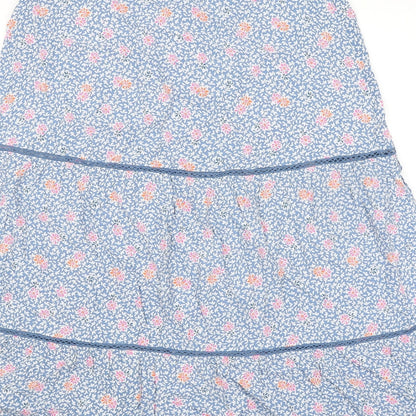 Marks and Spencer Womens Blue Floral Viscose Peasant Skirt Size 14 Zip - Belted