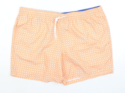 Marks and Spencer Mens Orange Geometric Polyester Bermuda Shorts Size 2XL Regular Drawstring - Inside Leg 5in
