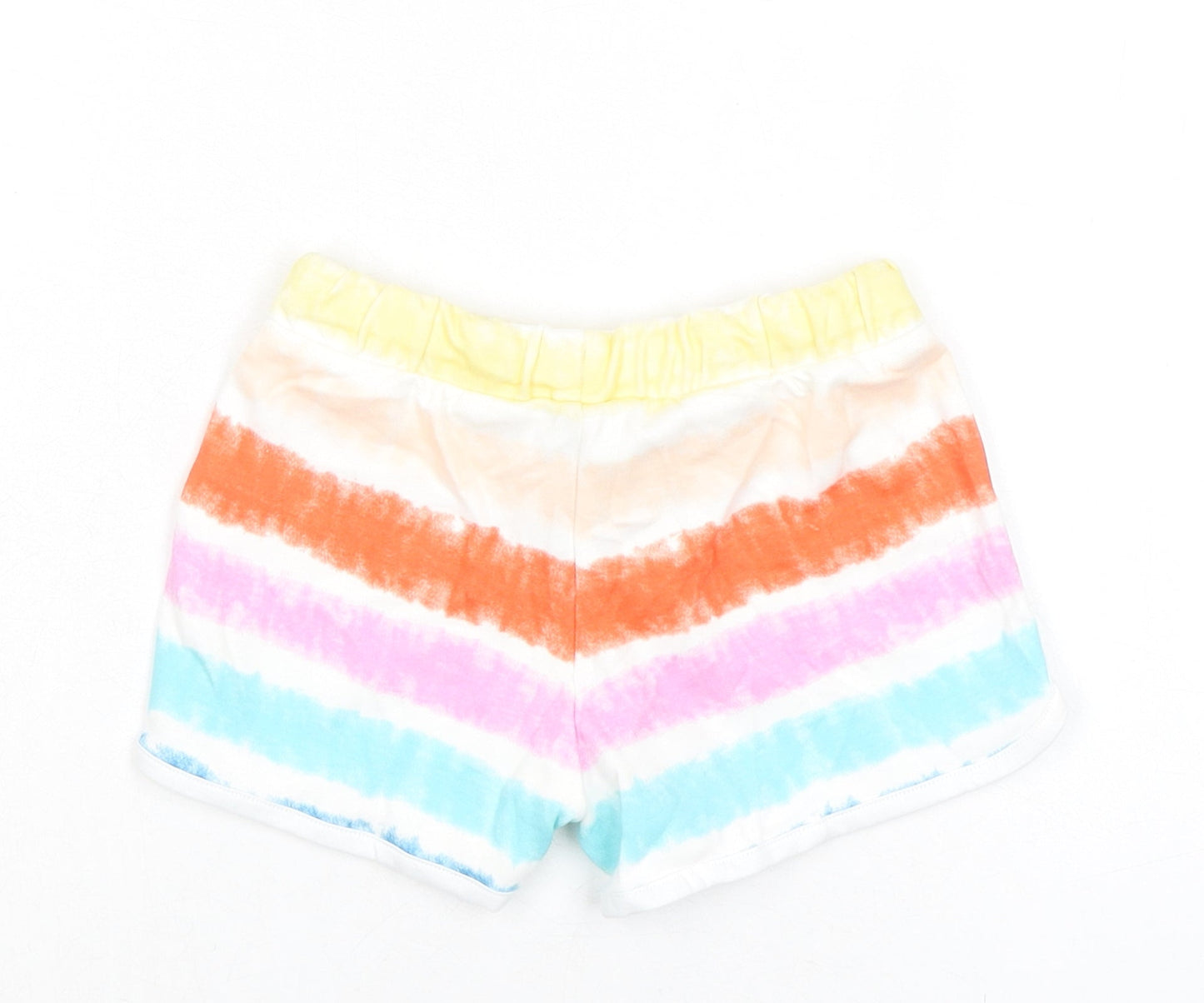 Marks and Spencer Girls Multicoloured Striped 100% Cotton Sweat Shorts Size 4-5 Years Regular Drawstring - Tie Dye, Waist 19in Inside Leg 19in