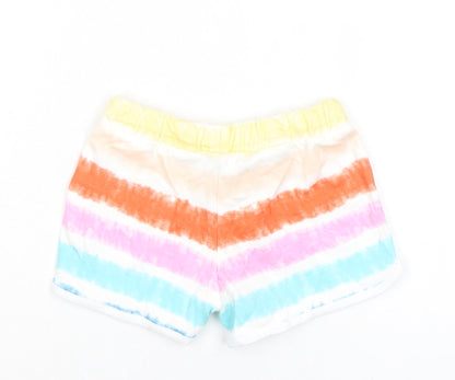 Marks and Spencer Girls Multicoloured Striped 100% Cotton Sweat Shorts Size 4-5 Years Regular Drawstring - Tie Dye, Waist 19in Inside Leg 19in