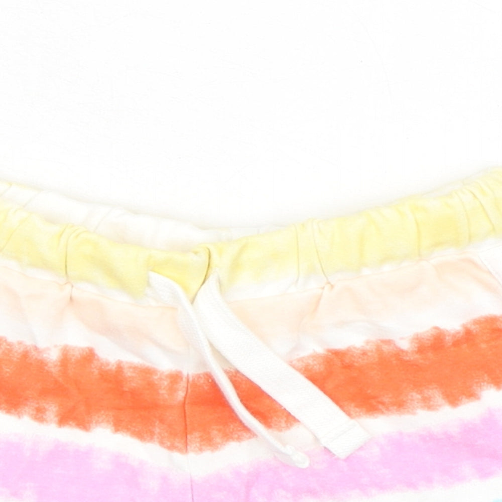 Marks and Spencer Girls Multicoloured Striped 100% Cotton Sweat Shorts Size 4-5 Years Regular Drawstring - Tie Dye, Waist 19in Inside Leg 19in