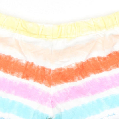 Marks and Spencer Girls Multicoloured Striped 100% Cotton Sweat Shorts Size 4-5 Years Regular Drawstring - Tie Dye, Waist 19in Inside Leg 19in