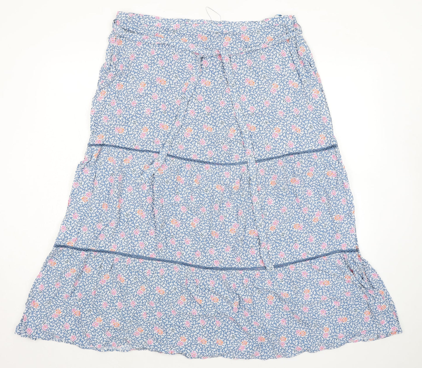 Marks and Spencer Womens Blue Floral Viscose A-Line Skirt Size 20 Zip - Belted