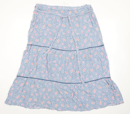 Marks and Spencer Womens Blue Floral Viscose A-Line Skirt Size 20 Zip - Belted