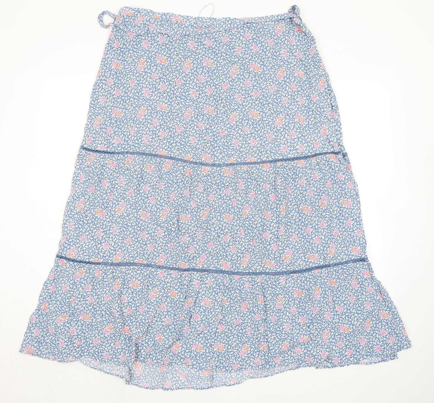 Marks and Spencer Womens Blue Floral Viscose A-Line Skirt Size 20 Zip - Belted