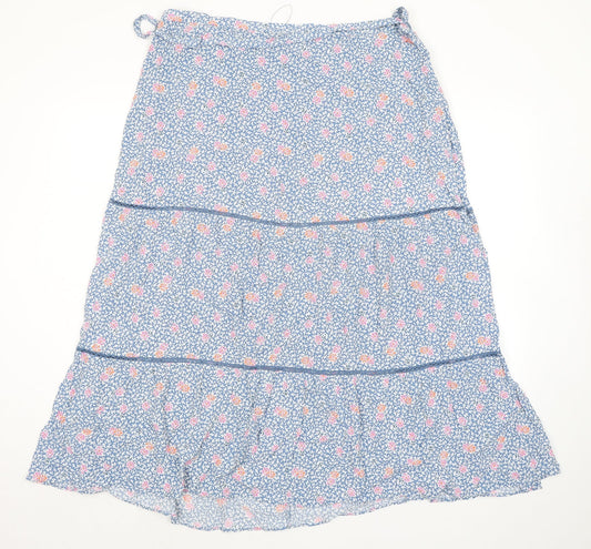 Marks and Spencer Womens Blue Floral Viscose A-Line Skirt Size 20 Zip - Belted