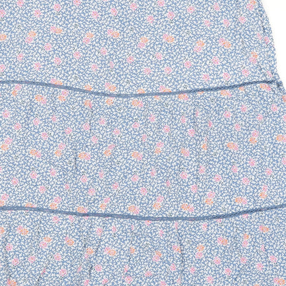 Marks and Spencer Womens Blue Floral Viscose A-Line Skirt Size 20 Zip - Belted