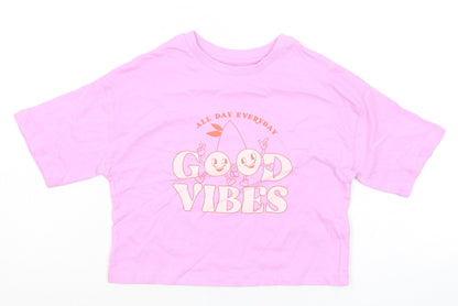 Marks and Spencer Girls Pink 100% Cotton Basic T-Shirt Size 6-7 Years Round Neck - Good Vibes