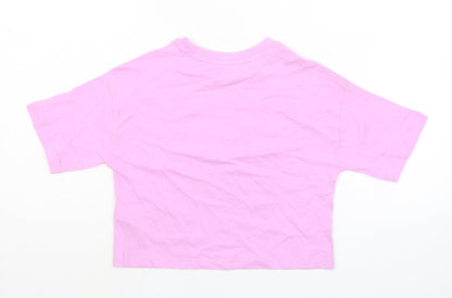 Marks and Spencer Girls Pink 100% Cotton Basic T-Shirt Size 6-7 Years Round Neck - Good Vibes