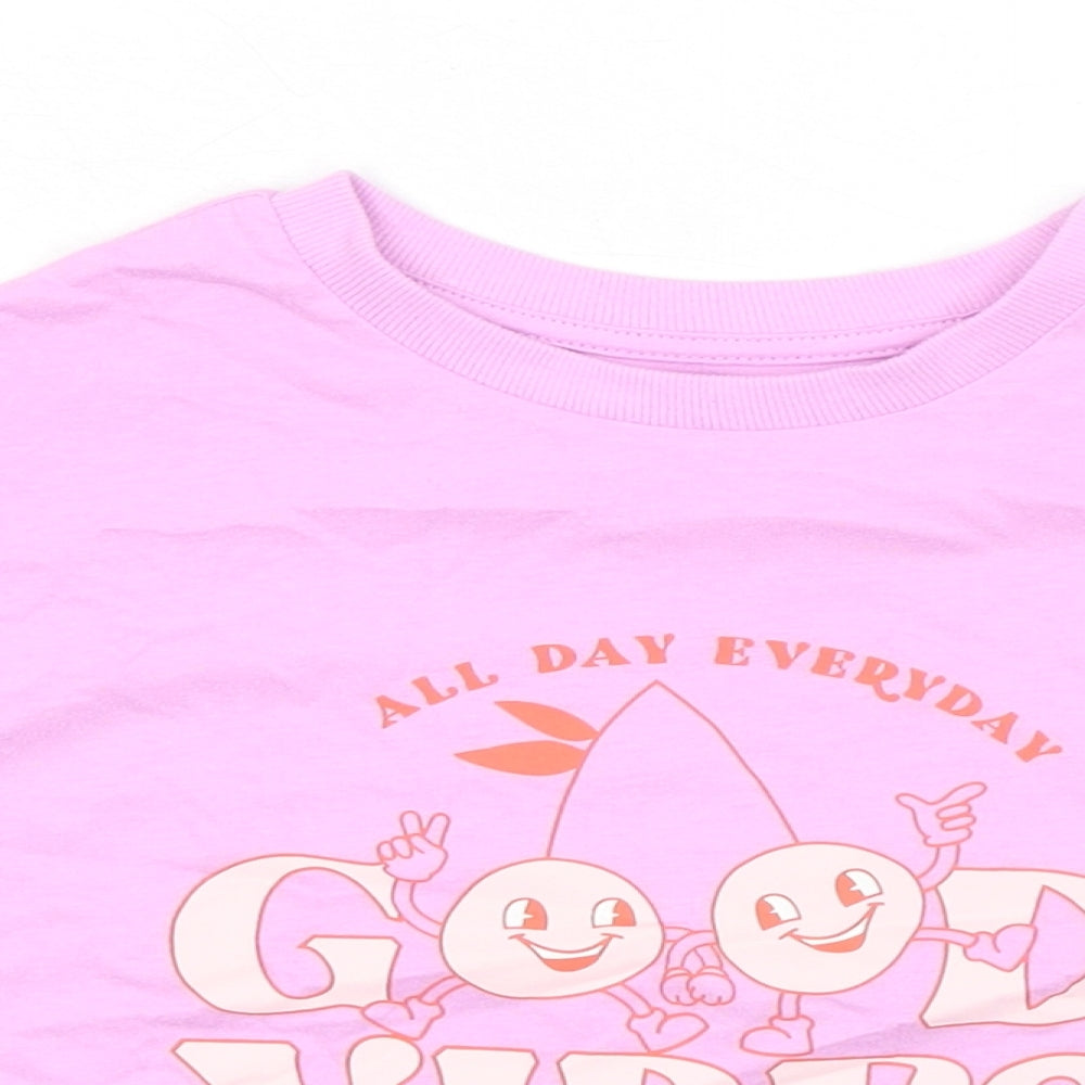 Marks and Spencer Girls Pink 100% Cotton Basic T-Shirt Size 6-7 Years Round Neck - Good Vibes