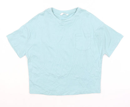 Marks and Spencer Boys Green Cotton Basic T-Shirt Size 7-8 Years Round Neck - Pocket