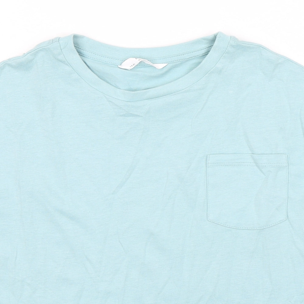 Marks and Spencer Boys Green Cotton Basic T-Shirt Size 7-8 Years Round Neck - Pocket