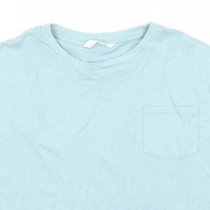 Marks and Spencer Boys Green Cotton Basic T-Shirt Size 7-8 Years Round Neck - Pocket