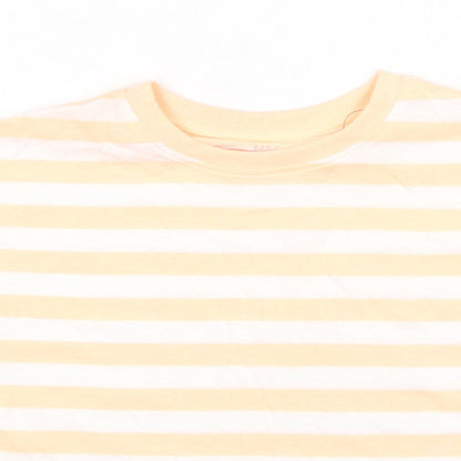 Marks and Spencer Girls Orange Striped Cotton Basic T-Shirt Size 9-10 Years Round Neck Pullover