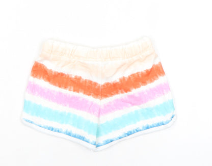 Marks and Spencer Girls Multicoloured Striped 100% Cotton Sweat Shorts Size 3-4 Years Regular Drawstring - Tie Dye, Waist 18in Inside Leg 2in