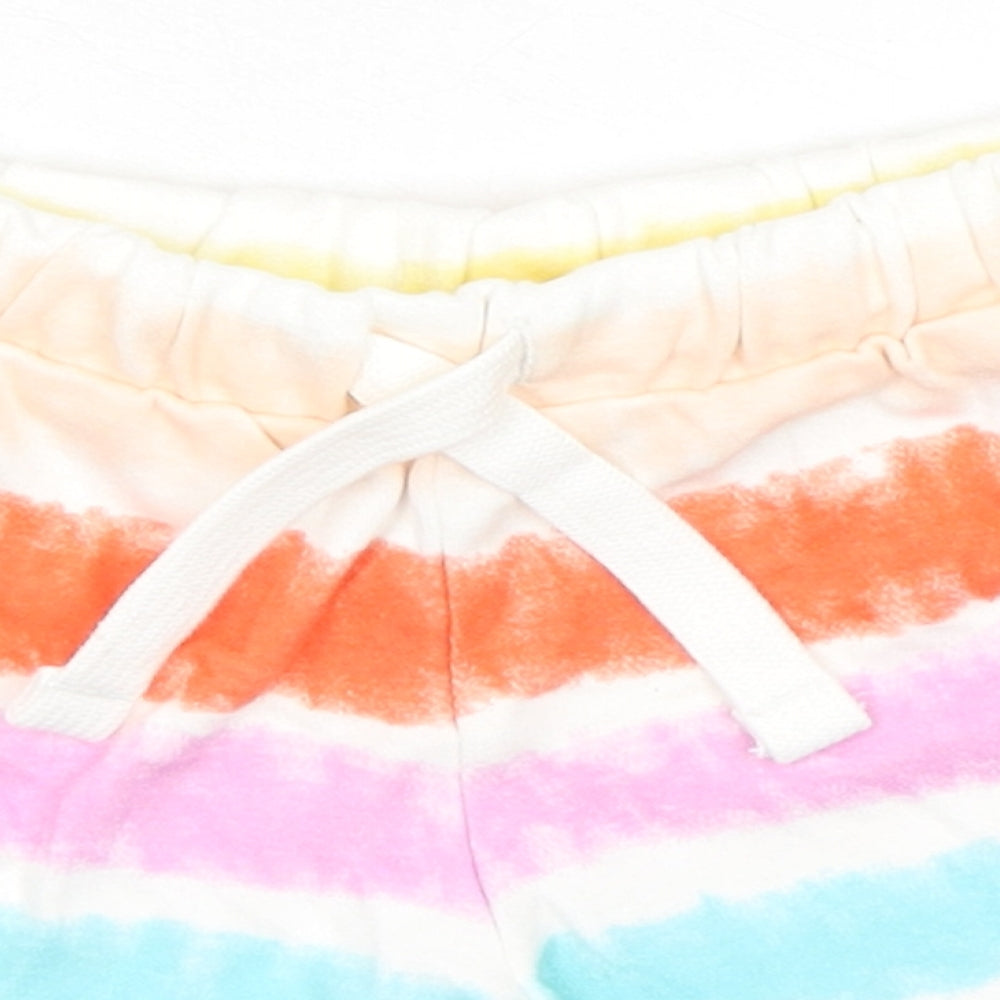 Marks and Spencer Girls Multicoloured Striped 100% Cotton Sweat Shorts Size 3-4 Years Regular Drawstring - Tie Dye, Waist 18in Inside Leg 2in